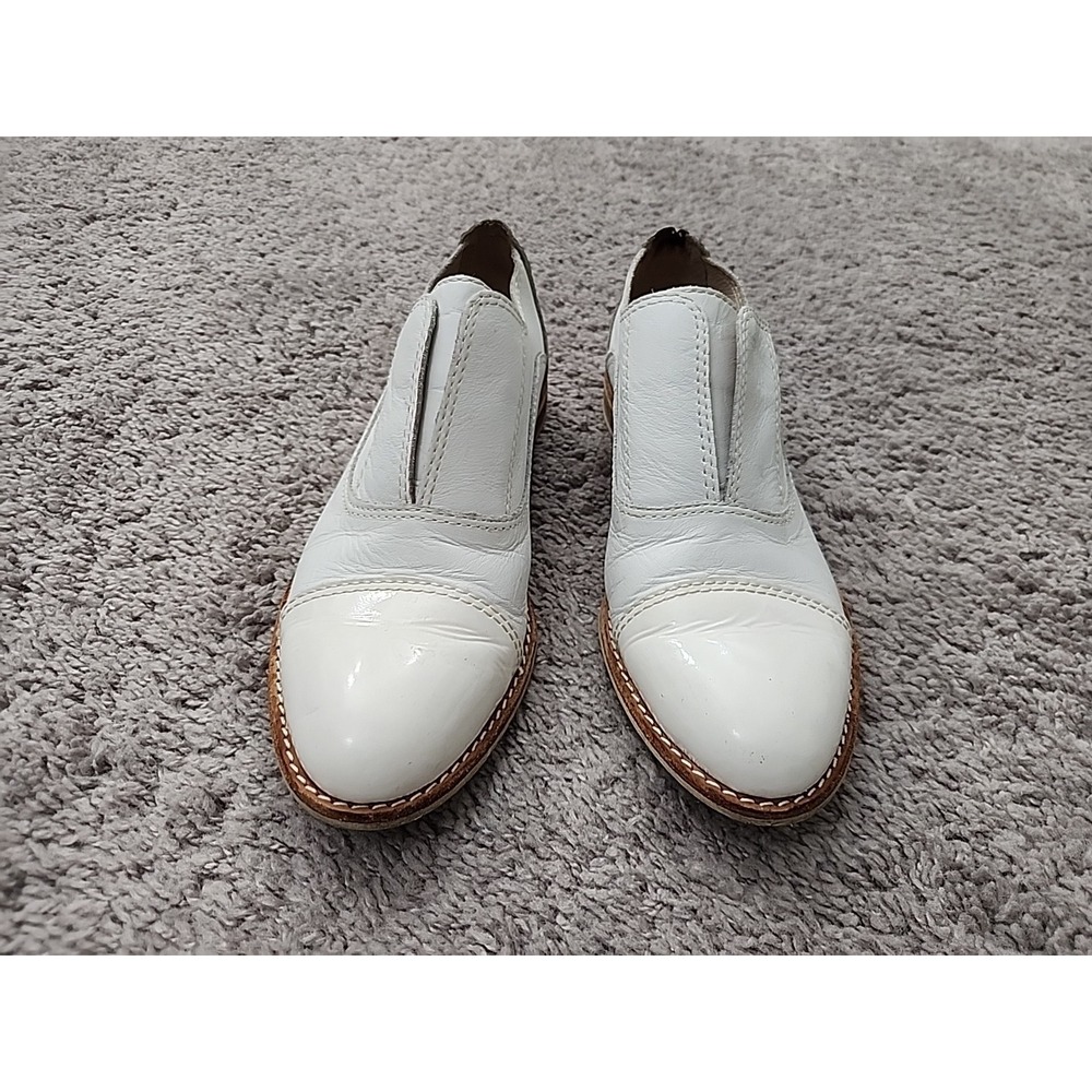 ALL BLACK Bus Stop Oxfords Womens 7 White Leather Patent Cap Toe Slip On Shoes